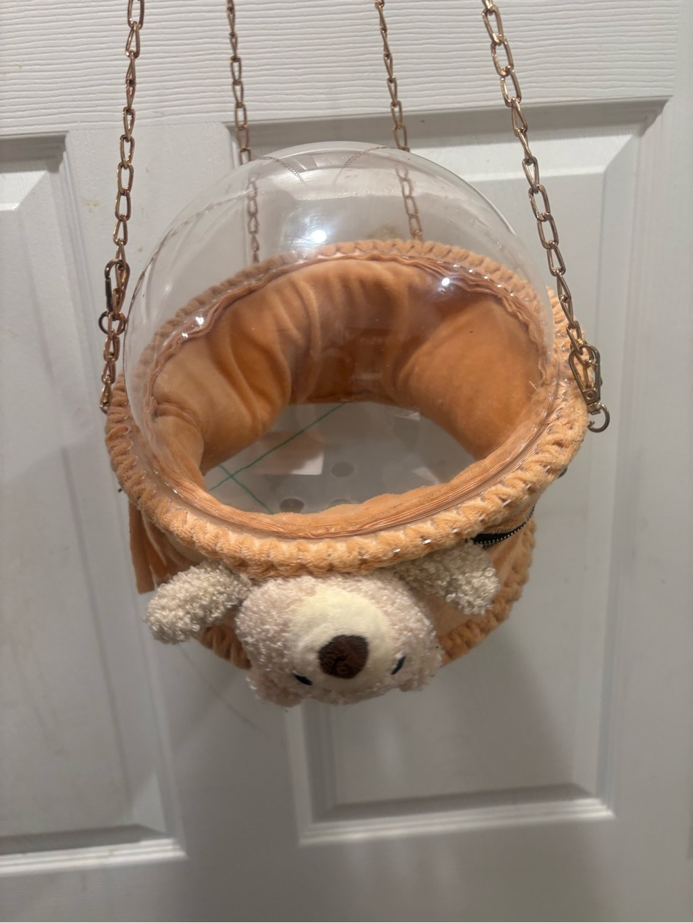 Small animal pet carrier purse w gold chain straps